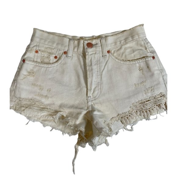 We the Free Pants - We the Free Distressed Boho Cream Cut-Off Button-Fly Shorts Size 25